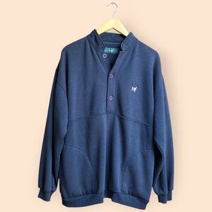 Vintage 90s BIG DOGS Pullover Sweatshirt Half Button Blue Cozy Fleece MENS L/XL